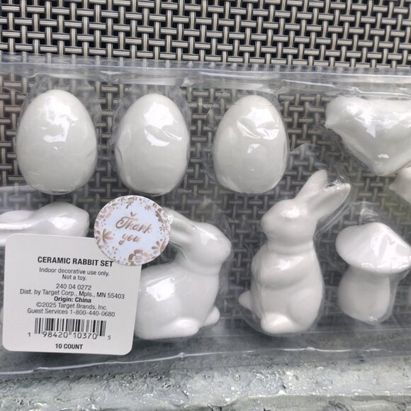 Light Up Ceramic Cabbage Easter House Green & 10pc Bunny Figurine Set -Spritz - Picture 5 of 5